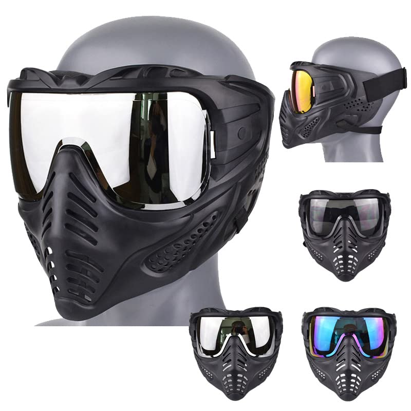 Outdoor Face Protection Gear Tactical Paintball Shooting Mask - Colorful Len