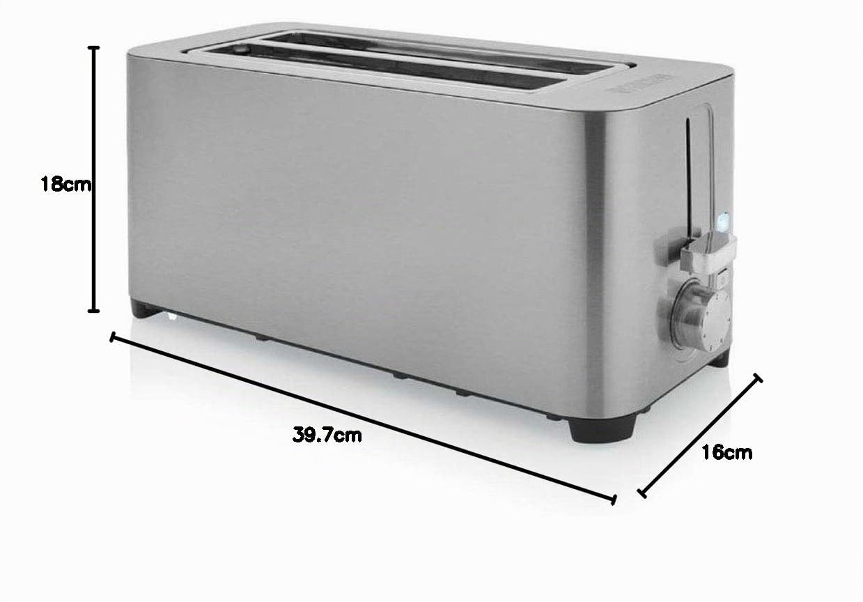 Grille-pain Princess Steel Toaster 2 Long Slot - 1 050 W - Fonctions décongélation, annulation, réchauffage - Support à viennoiseries