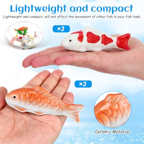 Image of Yardwe 6 Pcs Floating Fish Decoration, Ceramic Koi Fish Aquarium Decor, Realistic Underwater Figurines for Tank, Garden Pond, Home Decor, Orange, 3.93 X 1.57 X 4.13 Inch