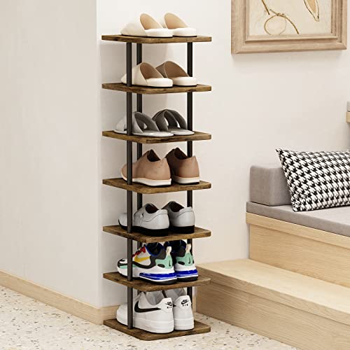 Azerpian Shoe Rack 7 Tier Vertical Storage Organizer Narrow Metal Slim Shelf Modern Free Standing Shoe Tower Saving Space For Closet Entryway Bedroom,Black (Black, 7 Tier) #TOP2