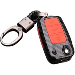 Funda Llave Seat Ibiza Happyit ABS Concha de Fibra de Carbono + Silicona Coche Llave Cubrir Caso Llavero para Volkswagen VW Bora Beetle Tiguan Polo Passat Jetta Eos SEAT Sagitar Golf 6 (B Negro + rojo)