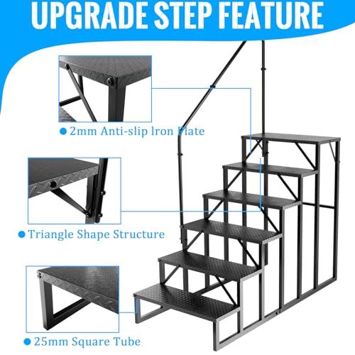 Image of RV Stairs 6 Step Ladder, RV Steps Anti-Slip, Hot Tub Steps with Handrail, 660 lbs RV Ladder for 5th Wheel RV, Mobile Home Stairs