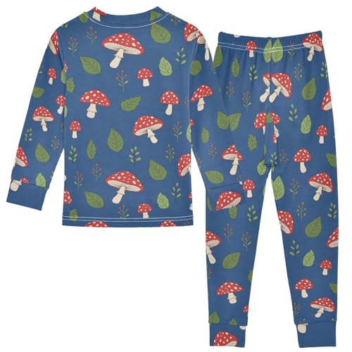 Pajama Sets Long Sleeve Mushroom Leaves Berry Pattern Soft Comfy Sleepwear 2 Piece PJS 3-8T3