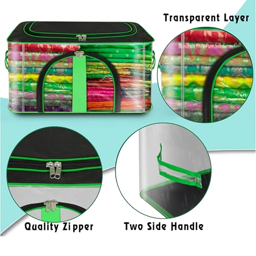 Image of Storite 2 Pack Nylon 33 L PVC Transparent Moisture Proof Storage box for Clothes Closet Wardrobe Organizer for Clothes Saree Bags with Carry Handle (Black, 45 x 30 x 26 cm)