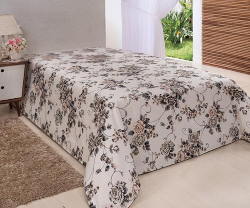 Cobre Leito Colcha Avulso Piquet Algodão Floral Bege Solteiro