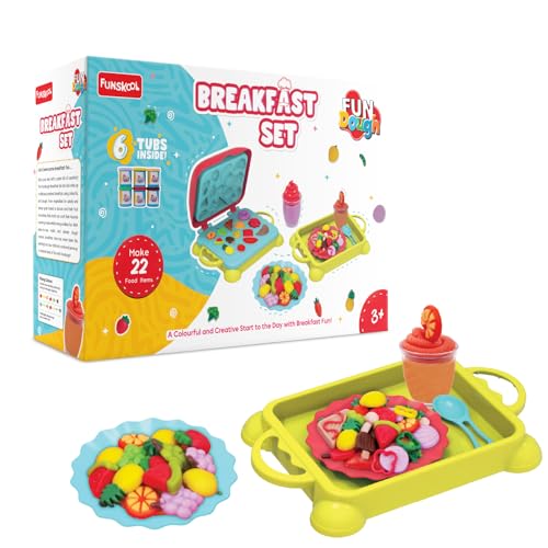 Image of Fundough Funskool Breakfast Set, Create Dough Food Items, Pretend Play Dough Set, 6 Multicolour Tubs, Sensory Toys for Kids, Non-Toxic, Mess-Free, Creative Indoor Activity Gift for Ages 3,4,5,6,7+