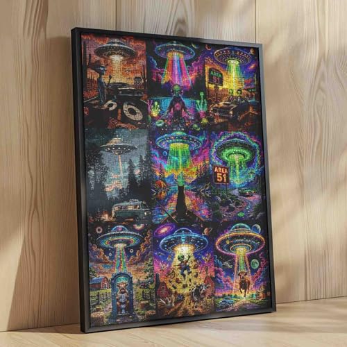 UFO Alien Puzzle 1000 Teile für Erwachsene, farbenfrohes fliegendes und Area 51-Puzzle mit Wüstenstraßen-Landschaften und lustigen… – Ansicht 4