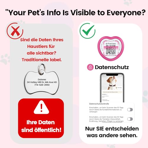 PawView Personalisierte Silikon Hundemarke qr code & NFC-wasserdichte, geräuschlose Für kleine, mittelgroße und große Hunderassen mit Online-Profil,Gegen Verlust,Finder Scannt ohne App DE