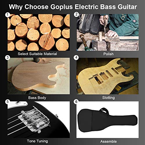 Goplus Electric Bass Guitar Full Size 4 String with Strap Guitar Bag Amp Cord (Black Bass 4 Straps)