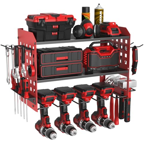 SUNALLY Power Tool Organizer, Heavy Duty Wall Mount Tool Organizer 3 Layers with 4 Drill Holders...