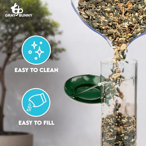 Gray-Bunny-Metal-Bird-Feeder-4-Port-Wild-Bird-Feeders-for-Outdoors-Hanging-Heavy-Duty-Chew-Proof-and-Rust-Proof-Tube-Bird-Feeder-15-Inches