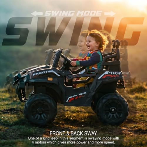Image of Baybee Broot Electric Car for Kids with Parental Control | Baby Battery Operated Ride On Toy Car with 4x4 Motor, RGB Lights, Music & Swing Mode | Rechargeable Battery Car for Kids 2-6 Years (Black)
