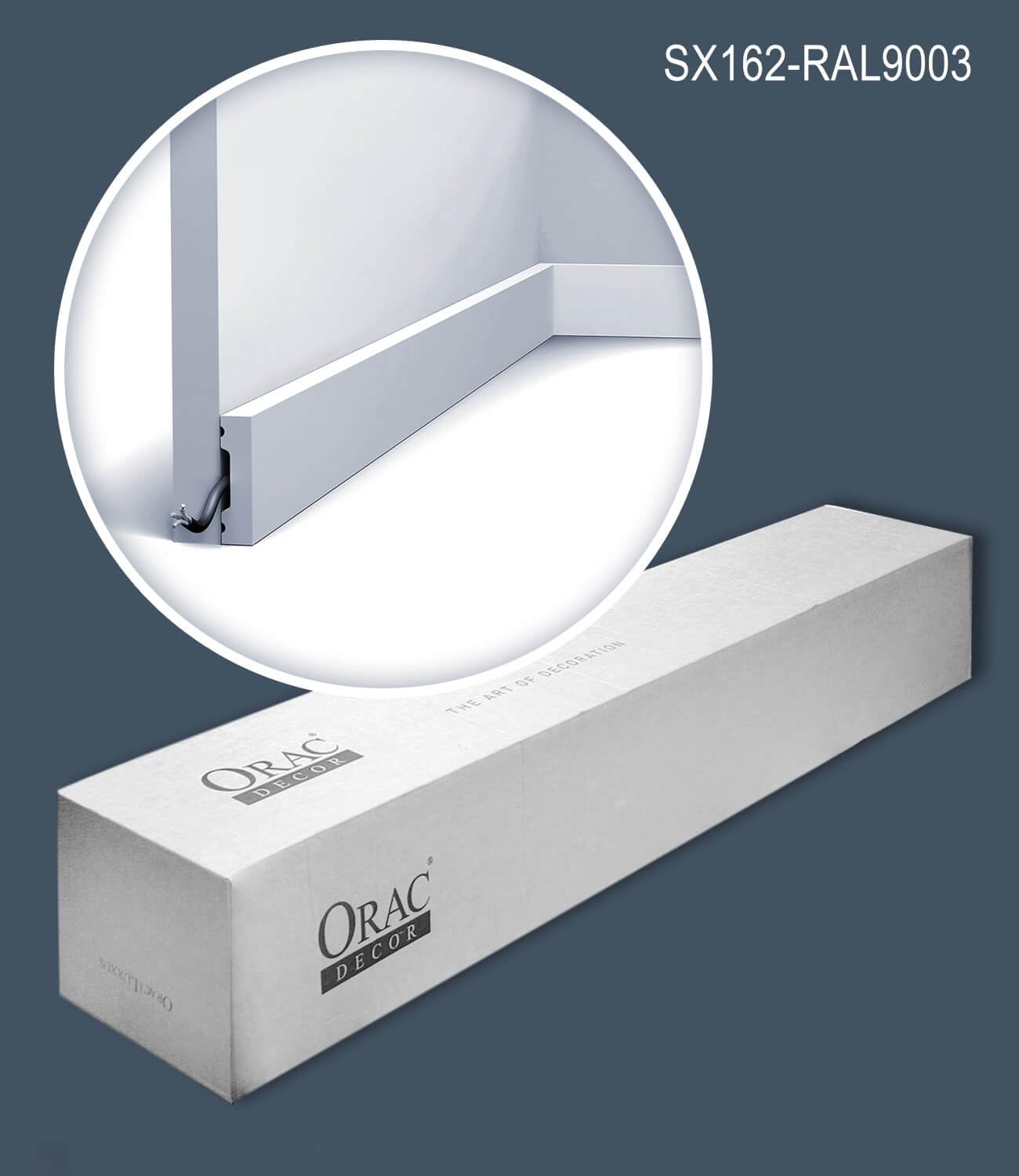 Orac Plinthes SX162-RAL9003-box SQUARE 200 cm x 1 cm x 4 cm Polystyrène extrudé (HDPS) prépeinte en blanc (RAL 9003) 36 moulures / 72 m