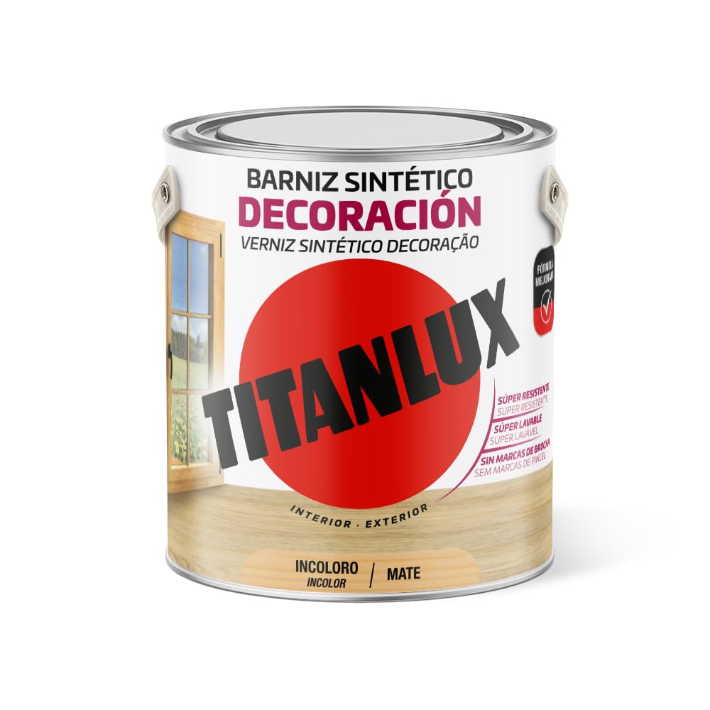 Titanlux Barniz para mobiliario y elementos de Madera Interior-Exterior, Mate Incoloro 4L