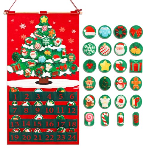 DPKOW Calendario de Adviento Decorativo Merry Christmas de, Calendario de Cuenta atrás navideño no Tejido con 24 Adornos Rellenos.