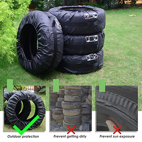 Image of Spare Tire Cover Set of 4 Waterproof with Handle Wheel Storage Bag for SUV Truck Camper Trailer RV Wheel Protector Cover with 4pcs Wheel Felt