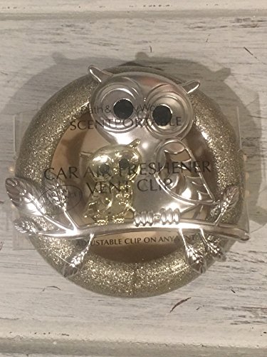 Bath and Body Works Scentportable Holder Gold Glitter Owl and Baby On Branch Car Visor Clip