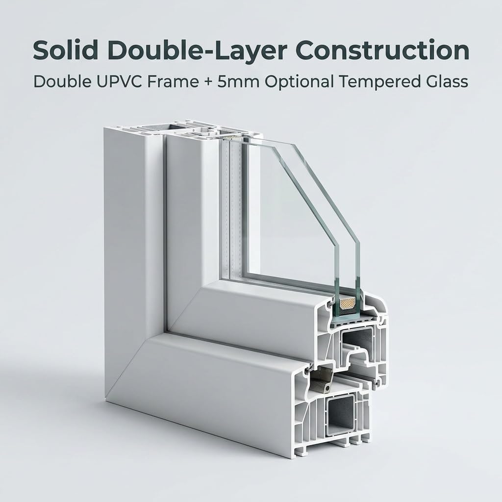 Ventana abatible para sótano, marco de acero de plástico blanco, ventana de vidrio templado, paneles de vidrio de doble panel, ventanas seguras, reemplazo de ventanas de baño para casa