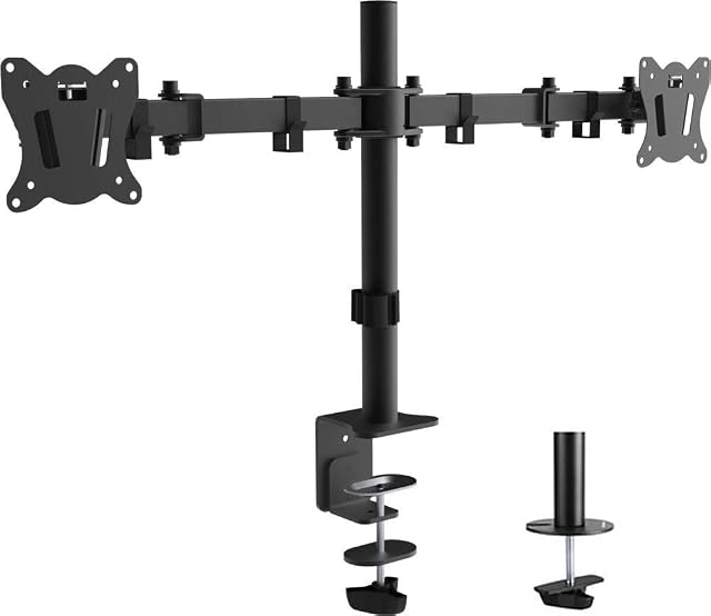 PrimeCables Dual Monitor Mount, Monitor Arm Fit 2 Screens Fully Adjustable Heavy Duty, Dual Monitor Stand Fits Two LCD LED 13 to 27inch Monitor, Full Motion Monitor Desk Mount