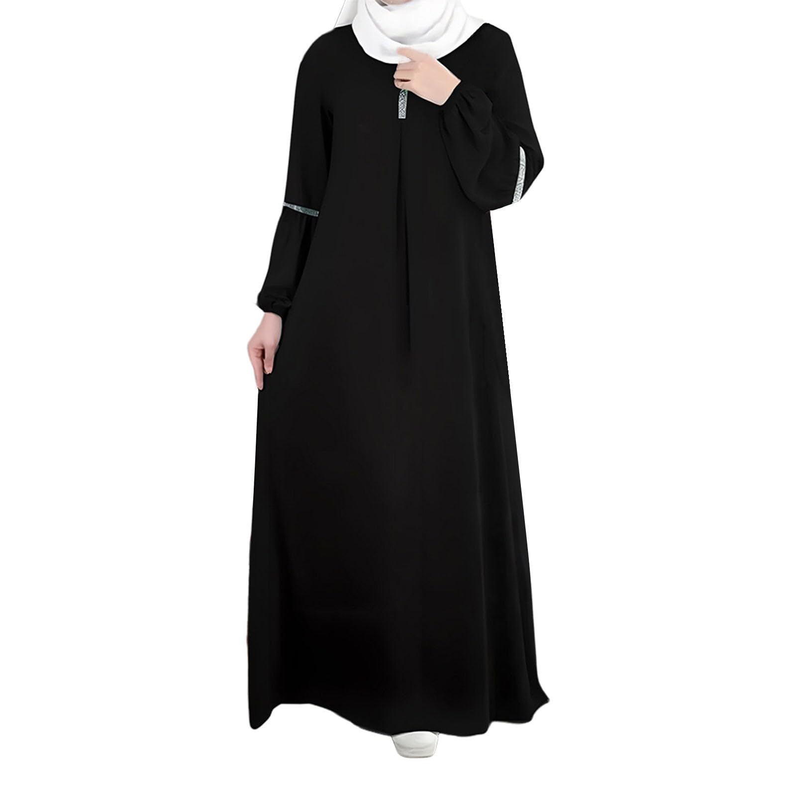 Bukknye Women's A-Black Dress Muslim Prayer Abaya Islamic Robe Maxi African Kaftan Turkey Islam Dubai Turkey Full Length Dress With Hijab