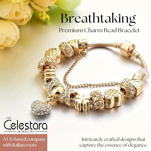 18K Gold-Plated Charm Bead Bracelet with Rhinestone Hearts - Lucky Clover & Adjustable Chain – DIY Zinc Alloy Tribal Ethnic Style – Exquisite Box & Pouch2