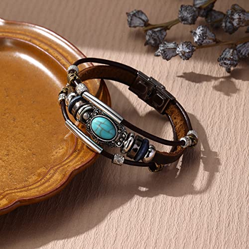 Pulsera de cuero multilayer vintage para hombre miniatura 5