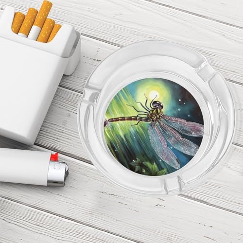 Cendrier rond en verre décoratif motif libellule : cadeau idéal pour la maison