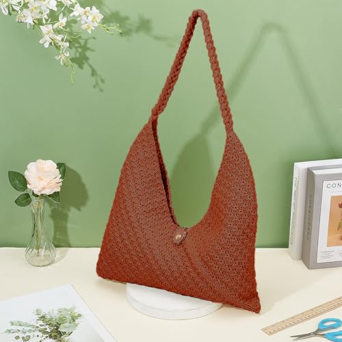 Image of ACRNIGHEET Crochet Beach Bag Crochet Kit for Beginners Caramel Tote Bag Knitting Kit with Yarn and Hook DIY Craft Kits Gift for Adults with Video Guide Tutorial Crochet Starter Kit