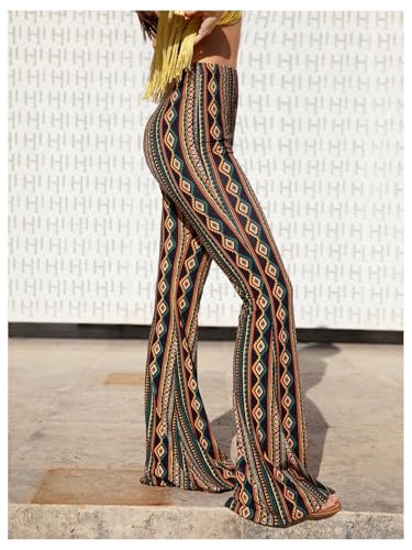 SOLY HUX Women's High Waisted Flare Pants Boho Printed Bell Bottoms Long Pants Trousers3