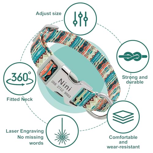 Personalisiertes Hundehalsband Mit Namen & Telefonnummer, Verstellbares Halsband für kleine, mittlere & große Hunde – Individuell für Rüden & Hündinnen (Böhmisches Grün)