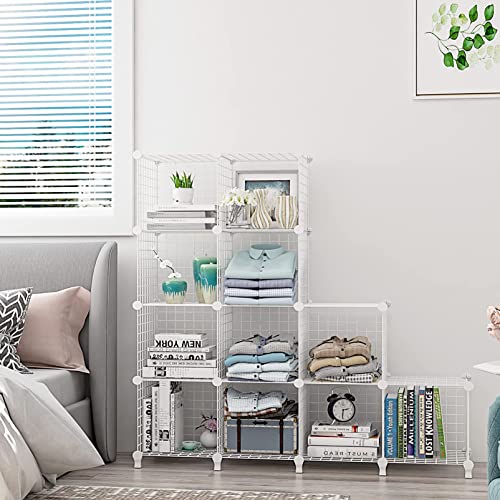 Wolizom Wire Cube Storage Organizer, 12 Cube Metal Storage Bookshelf，Wire C Grids Stackable Modular Closet Storage Organizer，Diy Closet Cabinet, Grid Storage Shelf For Bedroom Office Living Room White #TOP3
