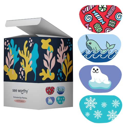 See Worthy Winter Eye Patches - Innovative Design, Smart Adhesive Technology - Breathable & Comfortable Eyepatch for Lazy Eye - Soft Eye Patches, Concave Shape & Fun Designs (48 per Box)