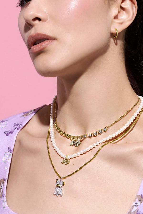 Cloud Haven 24K Gold Plated Crystal CZ Heart Chain Necklace for Women with Crystal CZ Dog Pendant