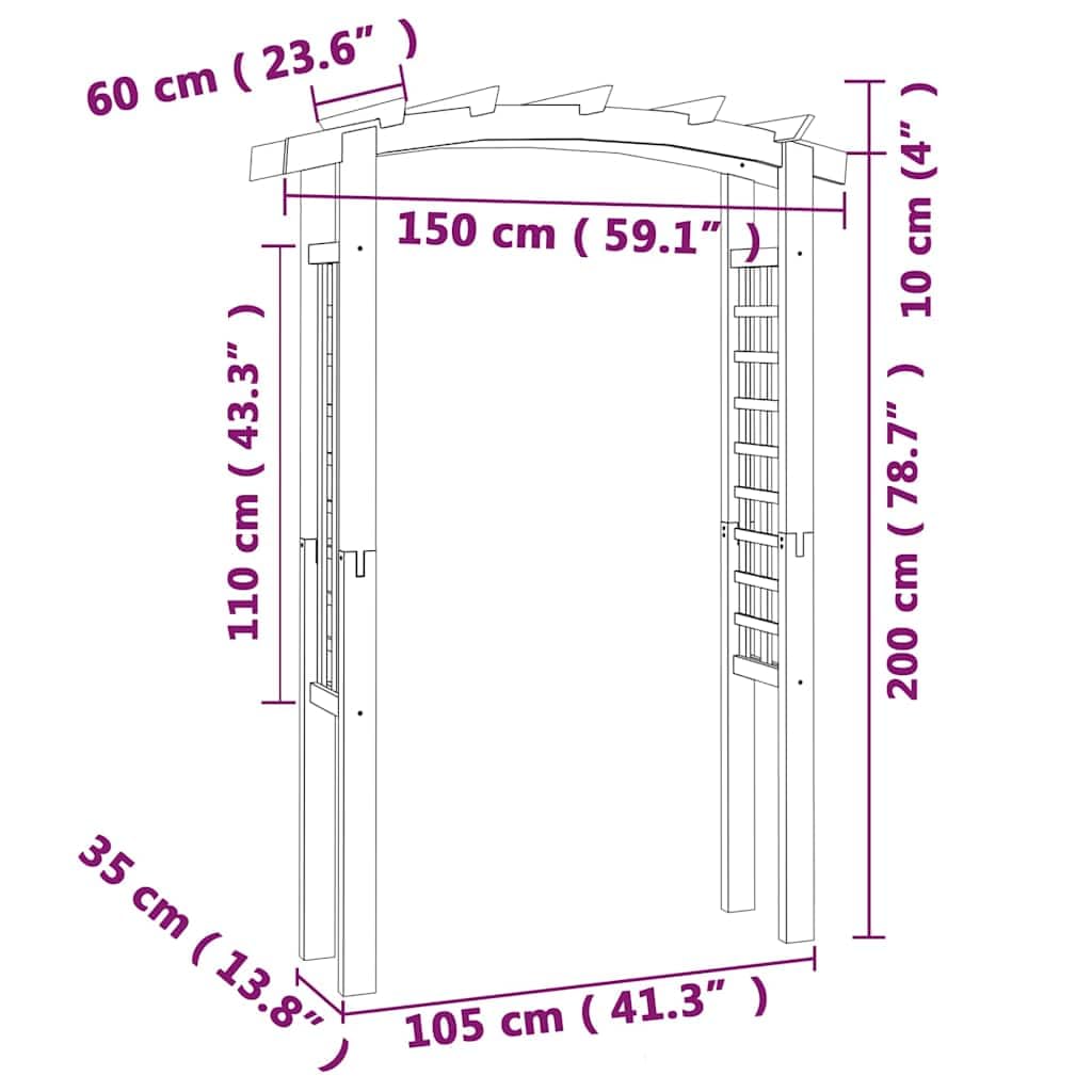vidaXL Gartenbogen aus Kiefernholz, 150x60x210 cm, wetterfest, Rankhilfe für Kletterpflanzen, Holzpergola für Garten, Terrasse oder Hinterhof