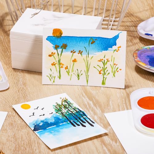 Image of 120 Sheets Watercolor Paper Bulk, 140 lb /300 GSM Cold Press Paper White Water Color Paper for Kids Child Students Adults Artists Drawing Valentine Gift Cards(2.5 x 3.5 inch)