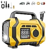 Tire Inflator Portable Air Compressor, 6X Fast 150PSI Air Pump for Car Tires, Cordless Car Motorcycle Balls Bike Pump, Tire Inflator Pressure Gauge, 12V Auto Shut-off Tire Pump, LED Display＆Light