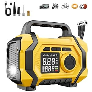 Compresor de aire portátil para inflador de neumáticos, 6 bombas de aire rápidas de 150 PSI para neumáticos de automóvil, motocicleta inalámbrica, bomba de bicicleta, medidor de presión para inflador