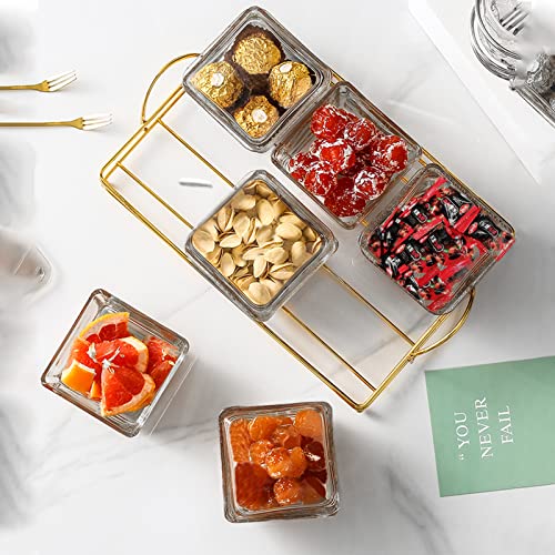 Acliys Serving Bowl With Metal Tray Glass Divided Serving Dish Appetizer Tray With 6 Removable Snack Bowls For Fruit Candy Nuts Snacks Chip Dip (Gold, Clear) #TOP6