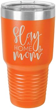 SLAY AT HOME MOM Orange 30 oz Tumbler With Straw and Slide Top Lid | Stainless Steel Travel Mug | Compare To Yeti Rambler