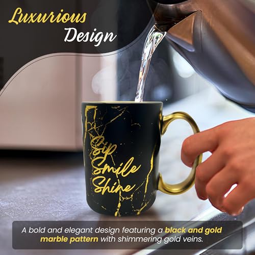 Taza de café de porcelana con diseño mármol 18oz negro miniatura 2
