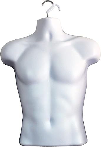 Miniatura 7 de DisplayTown Juego de maniquí blanco con espalda hueca para hombre y mujer, con clips para ropa, soportes de metal y postes de metal y ganchos para