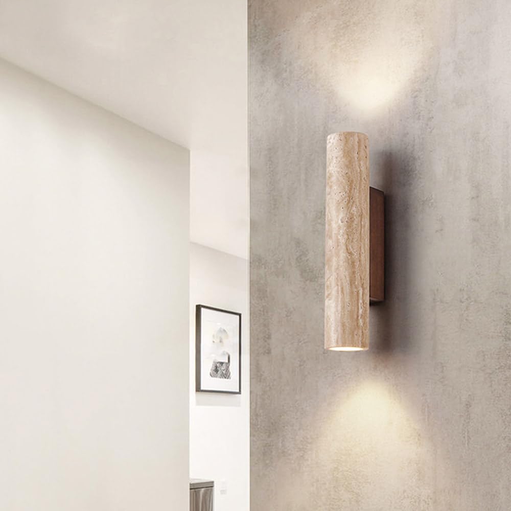 Applique da Parete in travertino, Lampada con Montaggio in Pietra Naturale, Lampada Artistica in Stile Giapponese Wabi-Sabi, Cilindro in Legno retrò con Movimento Verticale per ing