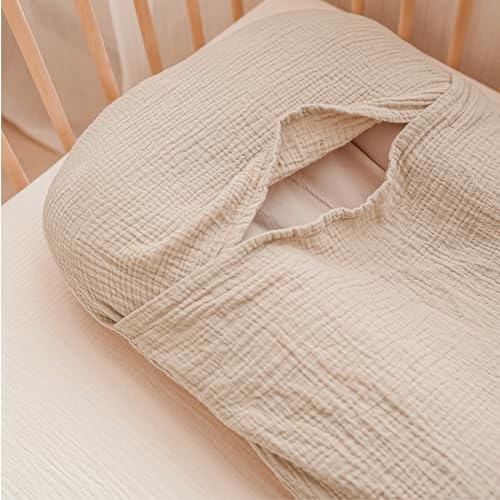 Image of Konssy Muslin Baby Lounger Cover 1 Pack, 100% Cotton Newborn Lounger Sheets, Soft and Breathable Baby Nest Slipcover, Cover Only (Wheat)