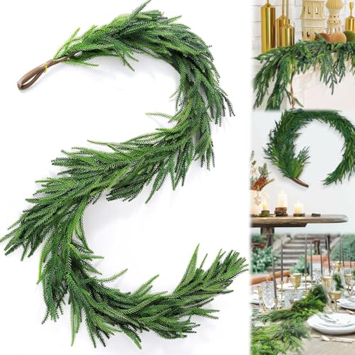 Guirlandes De NoëL Artificielles en Pin Norfolk, DéCoration De NoëL, Guirlande De CèDre Au Toucher RéAliste, pour Table De Vacances, CheminéE, CheminéE,...