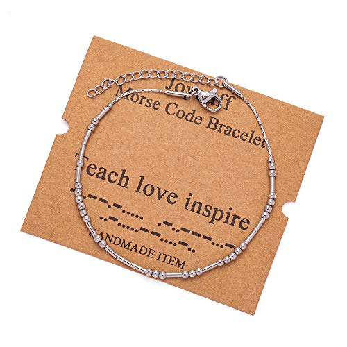 Image of JoycuFF Inspirational Morse Code Bracelets for Women Silver Beads Jewelry Encouragement Mantra Gifts for Her