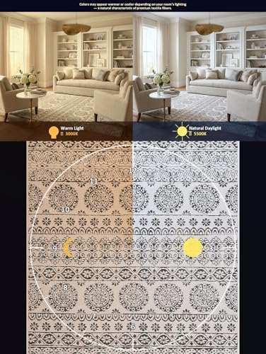 Tapete redondo beige floral Boho 200x200 cm miniatura 5