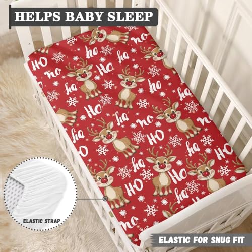 Image of Reindeer Bats Crib Sheets for Baby Boys Girls Red Christmas Crib Sheet for Standard Crib Mattress 28 inch x 52 inch Fitted and Soft Breathable Crib Mattress Sheet