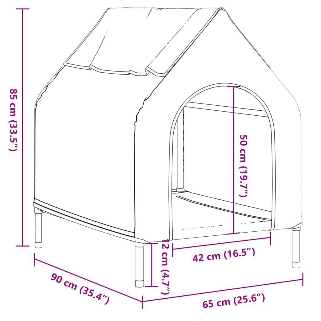 Hundehütte Hellgrau aus Oxford-Gewebe mit Stahlgestell, 90 x 65 x 85 cm, wetterfest und isoliert, faltbar für Outdoor und Indoor, komfortabler Schlafplatz für Hunde und Welpen