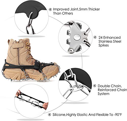 EnergeticSky 24 Spikes Crampons Ice Cleats Traction Snow Grips for Boots Shoes,Anti-Slip Stainless Steel Spikes,Microspikes for Hiking Fishing Walking Climbing Jogging Mountaineering.