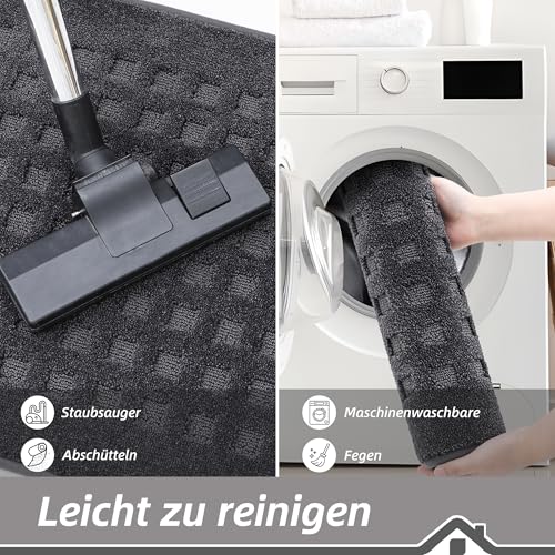 BEQHAUSE Fussmatte Innen, waschbar Fußmatte Innen, rutschfeste Schmutzfangmatte 80x120cm, Teppich Eingangsbereich Innen für Hund, Innenbereich, Haustür, Flur, Dunkelgrau